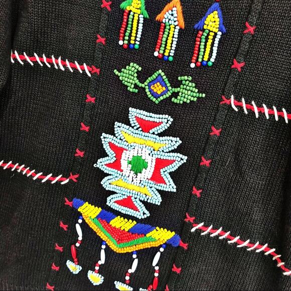 Vintage 80’s Victoria Jones Tribal Beaded Sweater - Picture 7 of 8